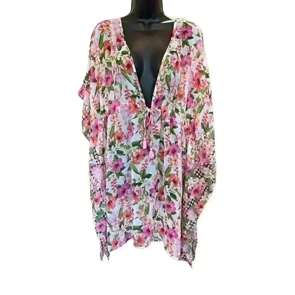 BLEU ROD BEATTIE Pink Tropical Floral Swimsuit CoverUp - size Large